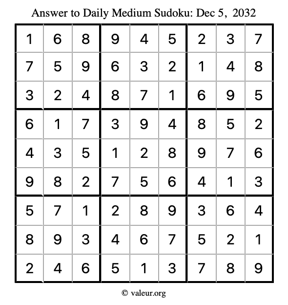 Answer to medium sudoku December 5, 2032