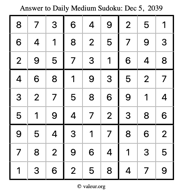 Answer to medium sudoku December 5, 2039