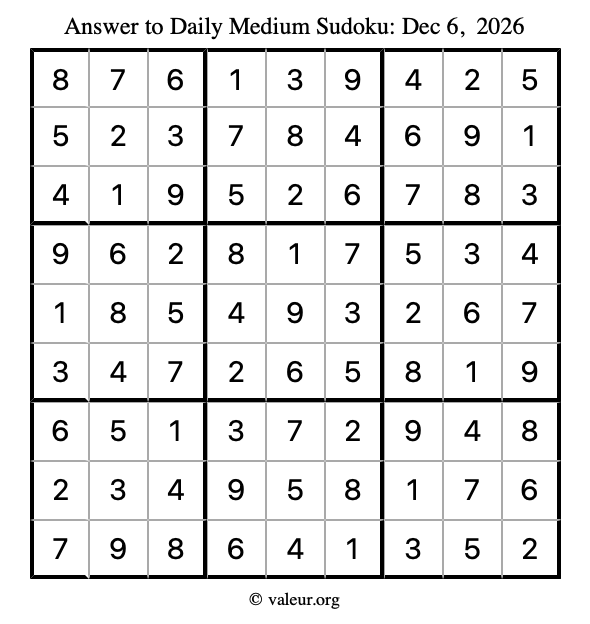 Answer to medium sudoku December 6, 2026