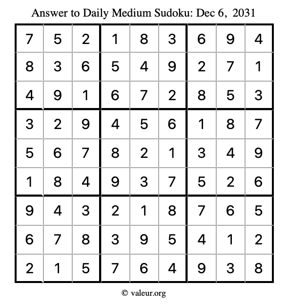 Answer to medium sudoku December 6, 2031