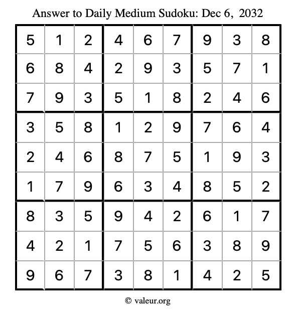 Answer to medium sudoku December 6, 2032