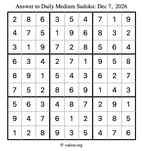 Answer to medium sudoku December 7, 2026