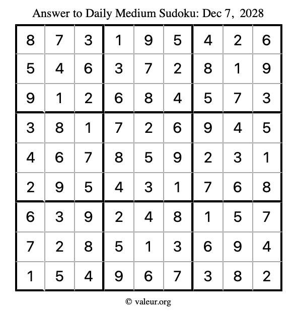 Answer to medium sudoku December 7, 2028