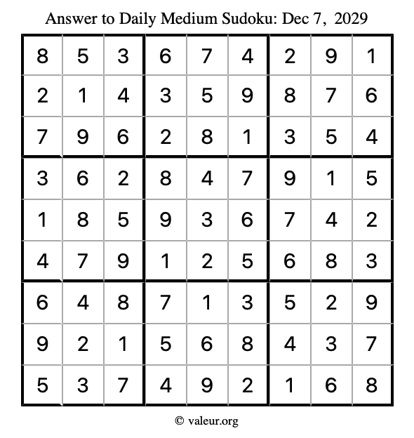 Answer to medium sudoku December 7, 2029