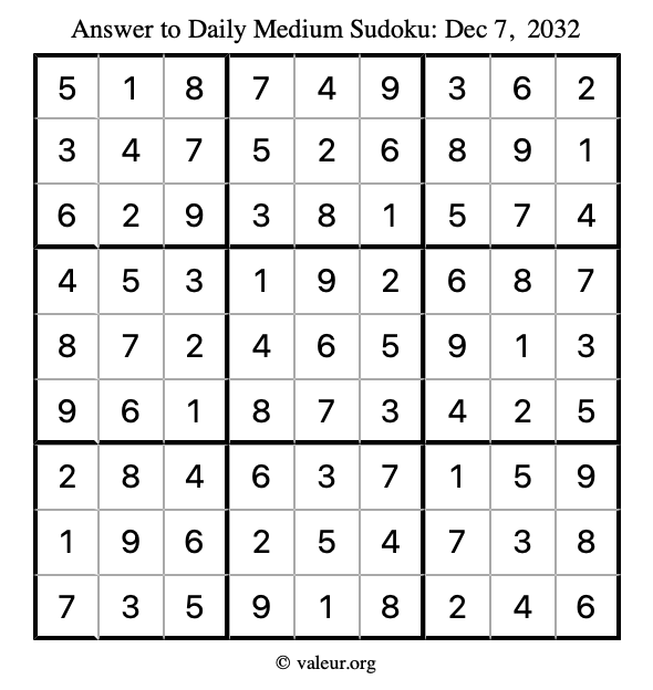 Answer to medium sudoku December 7, 2032