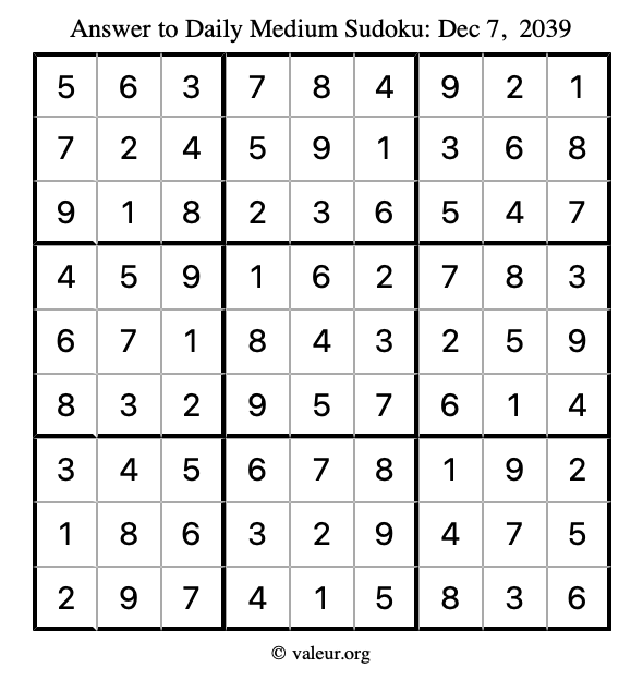 Answer to medium sudoku December 7, 2039