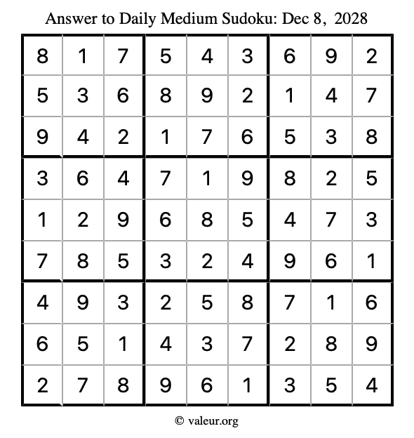 Answer to medium sudoku December 8, 2028