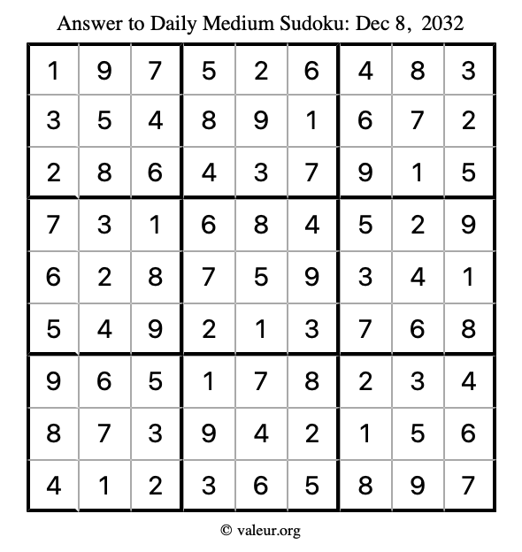 Answer to medium sudoku December 8, 2032