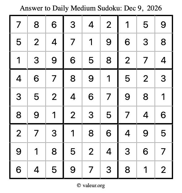 Answer to medium sudoku December 9, 2026