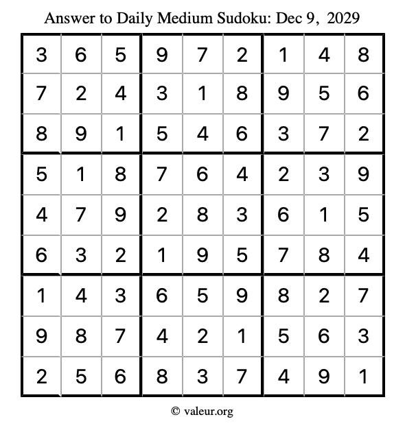Answer to medium sudoku December 9, 2029