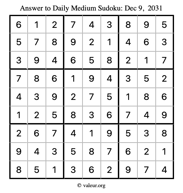 Answer to medium sudoku December 9, 2031