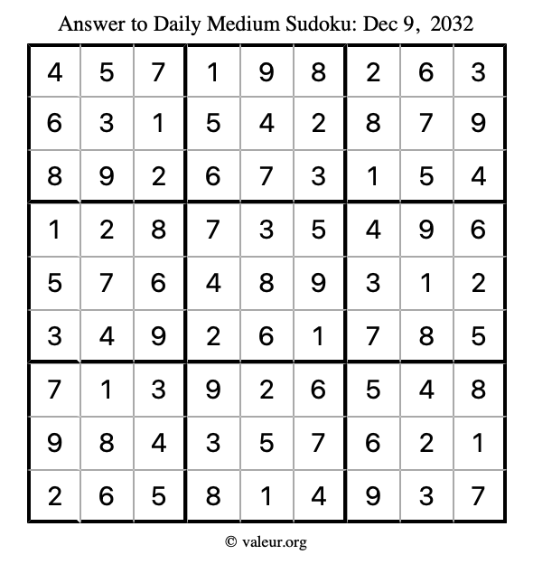 Answer to medium sudoku December 9, 2032