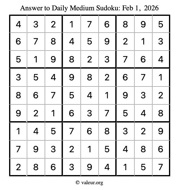 Answer to medium sudoku February 1, 2026