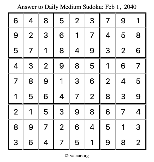 Answer to medium sudoku February 1, 2040