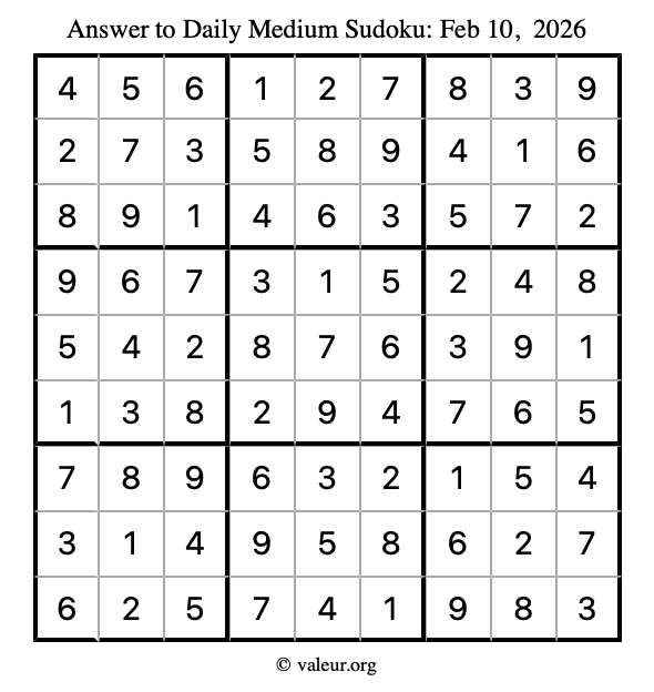Answer to medium sudoku February 10, 2026