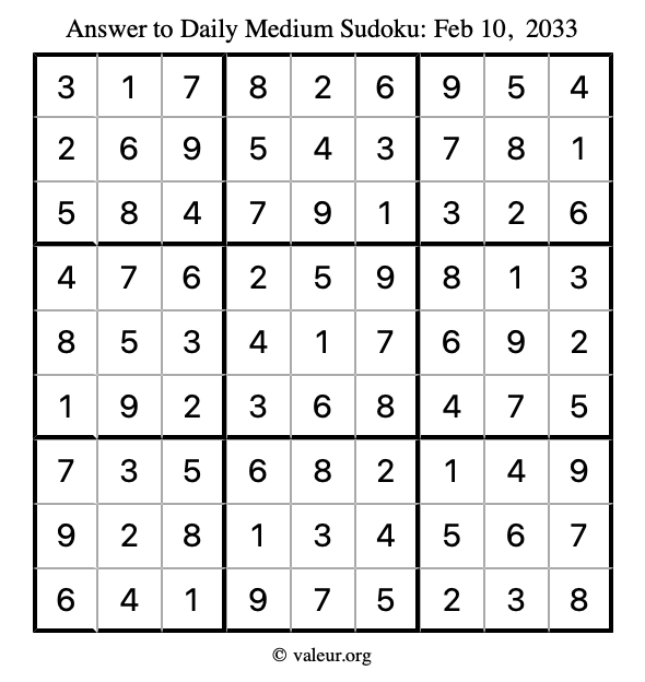 Answer to medium sudoku February 10, 2033