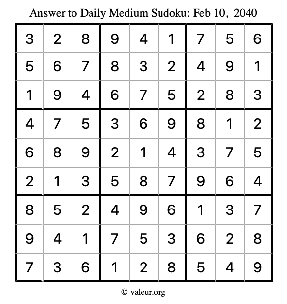 Answer to medium sudoku February 10, 2040