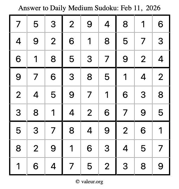 Answer to medium sudoku February 11, 2026