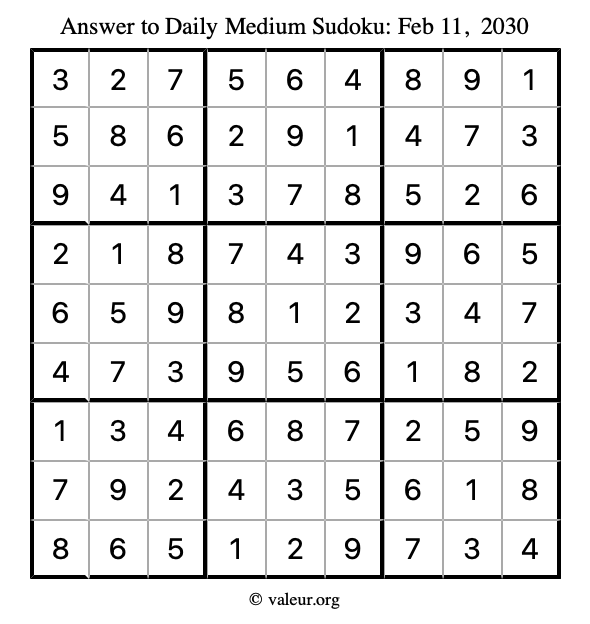 Answer to medium sudoku February 11, 2030