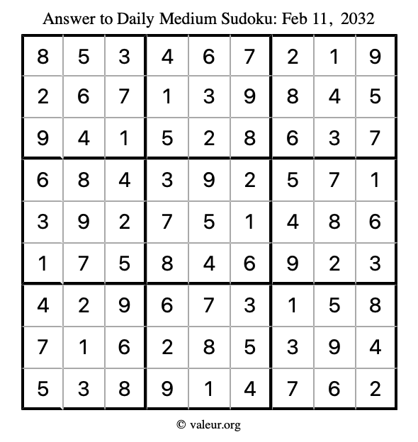 Answer to medium sudoku February 11, 2032