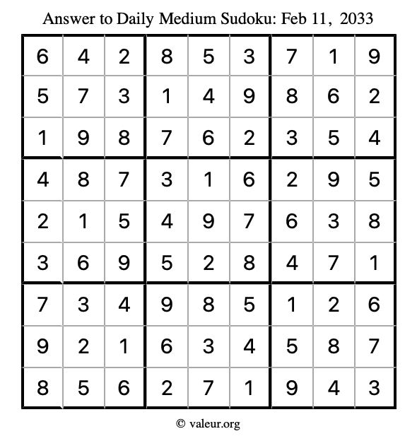 Answer to medium sudoku February 11, 2033