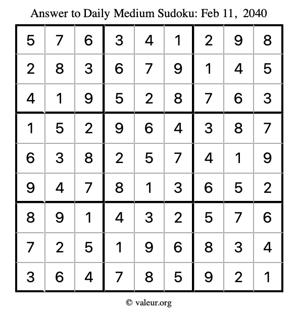 Answer to medium sudoku February 11, 2040