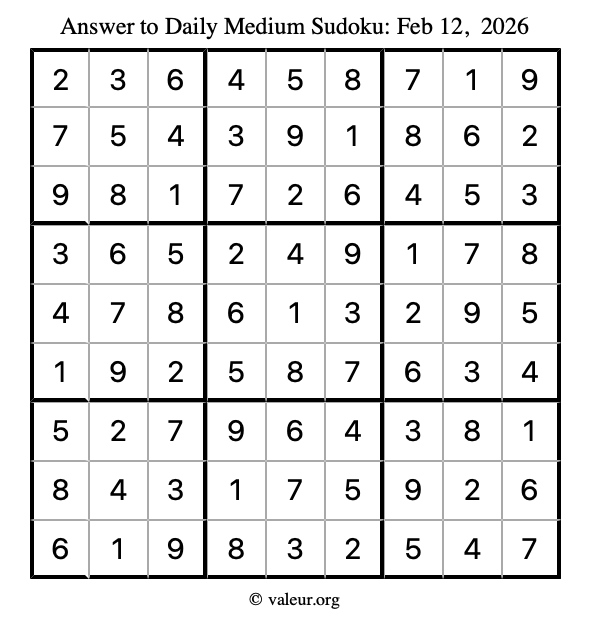 Answer to medium sudoku February 12, 2026