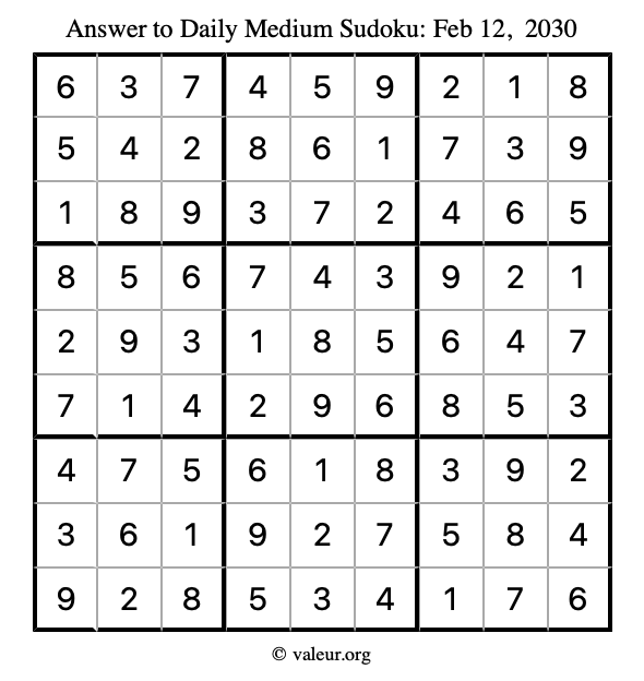 Answer to medium sudoku February 12, 2030