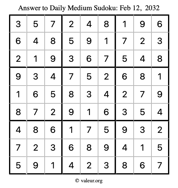 Answer to medium sudoku February 12, 2032