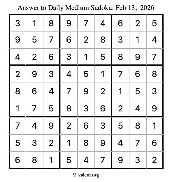 Answer to medium sudoku February 13, 2026