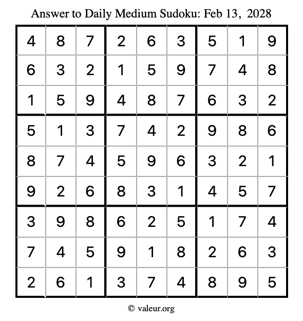 Answer to medium sudoku February 13, 2028
