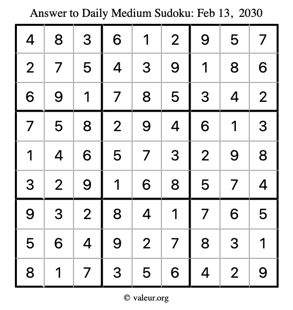 Answer to medium sudoku February 13, 2030