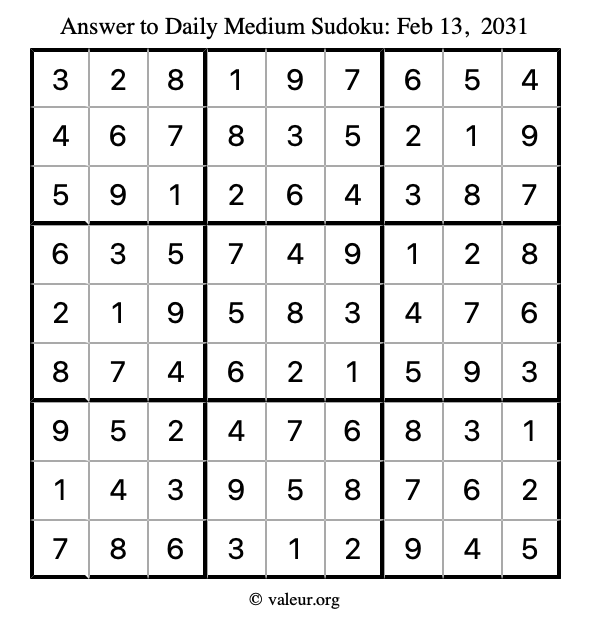 Answer to medium sudoku February 13, 2031