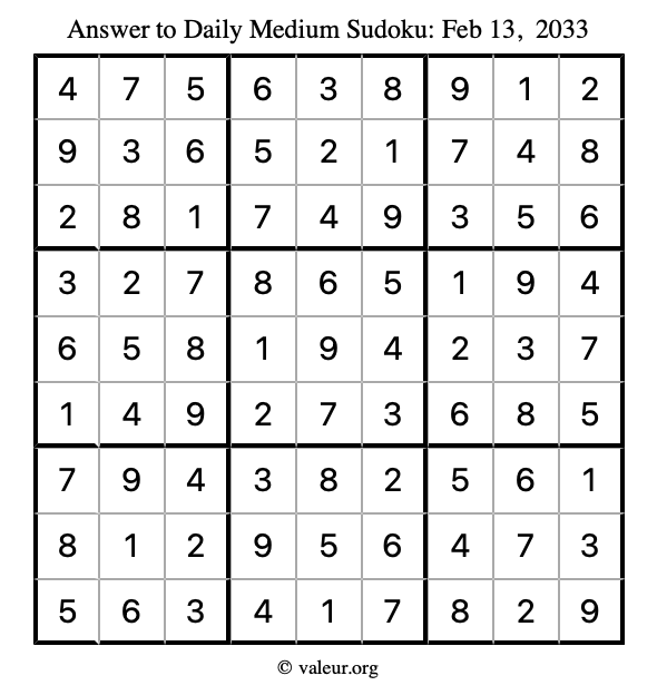 Answer to medium sudoku February 13, 2033
