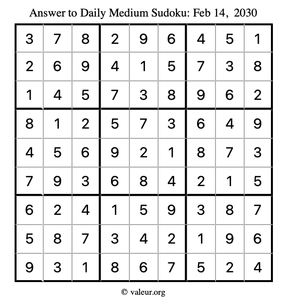 Answer to medium sudoku February 14, 2030