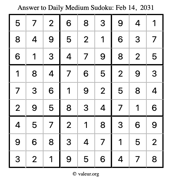 Answer to medium sudoku February 14, 2031
