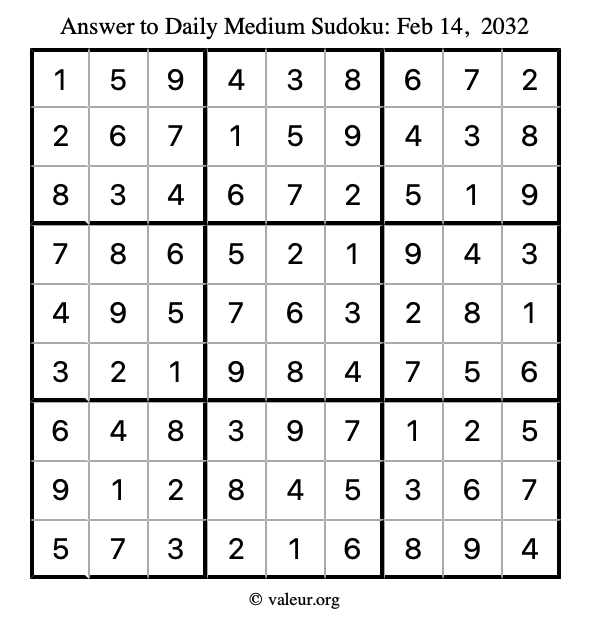 Answer to medium sudoku February 14, 2032