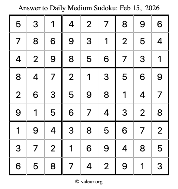 Answer to medium sudoku February 15, 2026