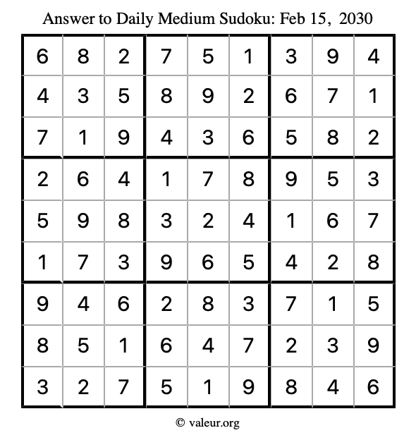 Answer to medium sudoku February 15, 2030
