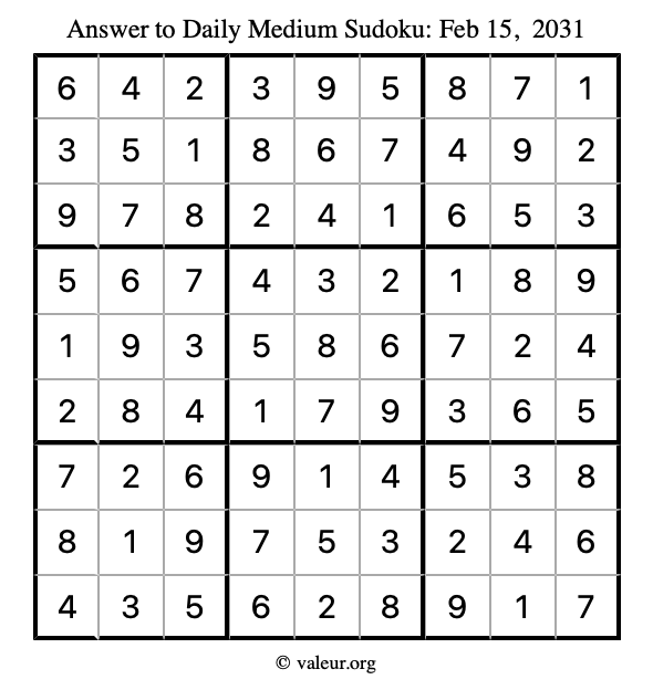 Answer to medium sudoku February 15, 2031