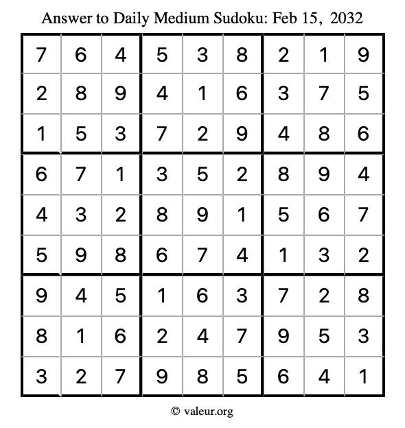Answer to medium sudoku February 15, 2032