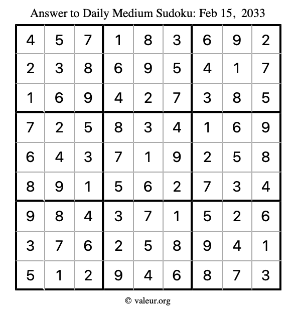 Answer to medium sudoku February 15, 2033