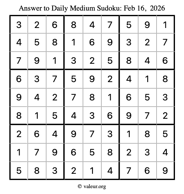 Answer to medium sudoku February 16, 2026