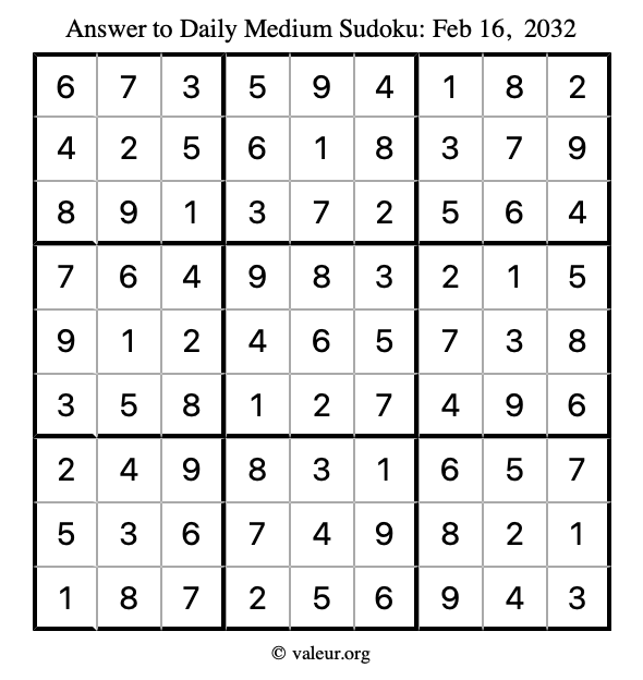 Answer to medium sudoku February 16, 2032