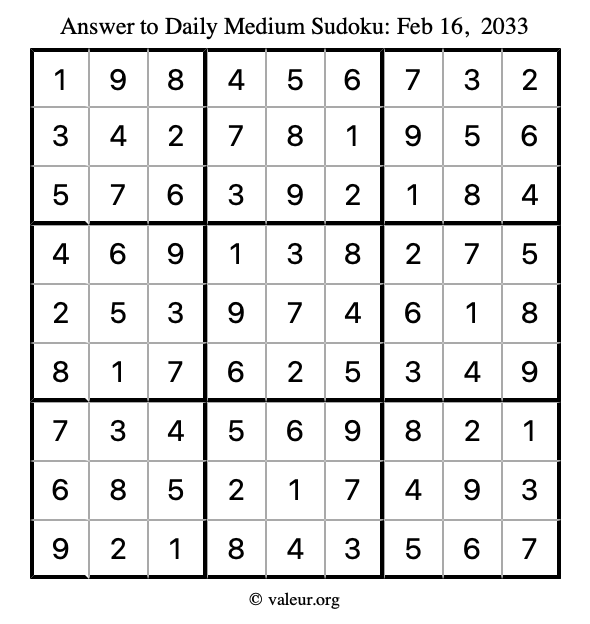 Answer to medium sudoku February 16, 2033
