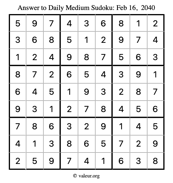 Answer to medium sudoku February 16, 2040