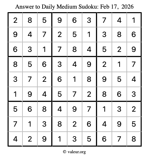 Answer to medium sudoku February 17, 2026