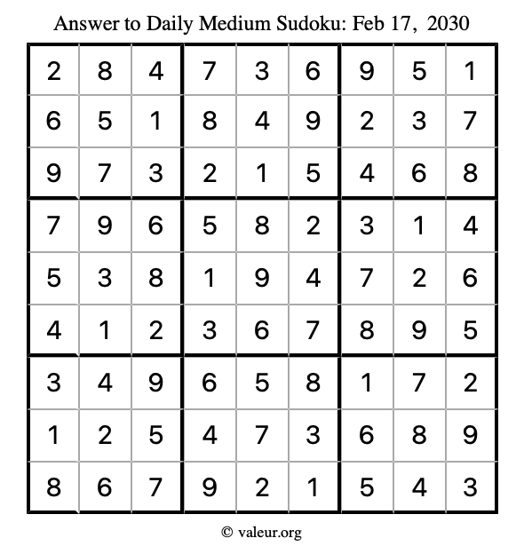 Answer to medium sudoku February 17, 2030