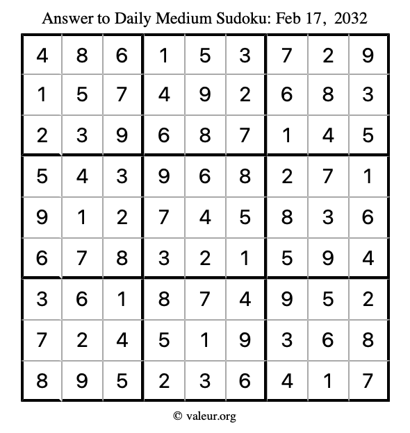 Answer to medium sudoku February 17, 2032