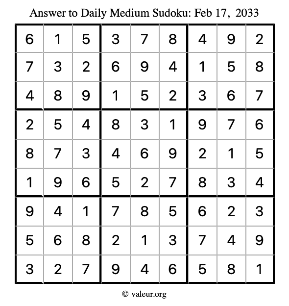 Answer to medium sudoku February 17, 2033